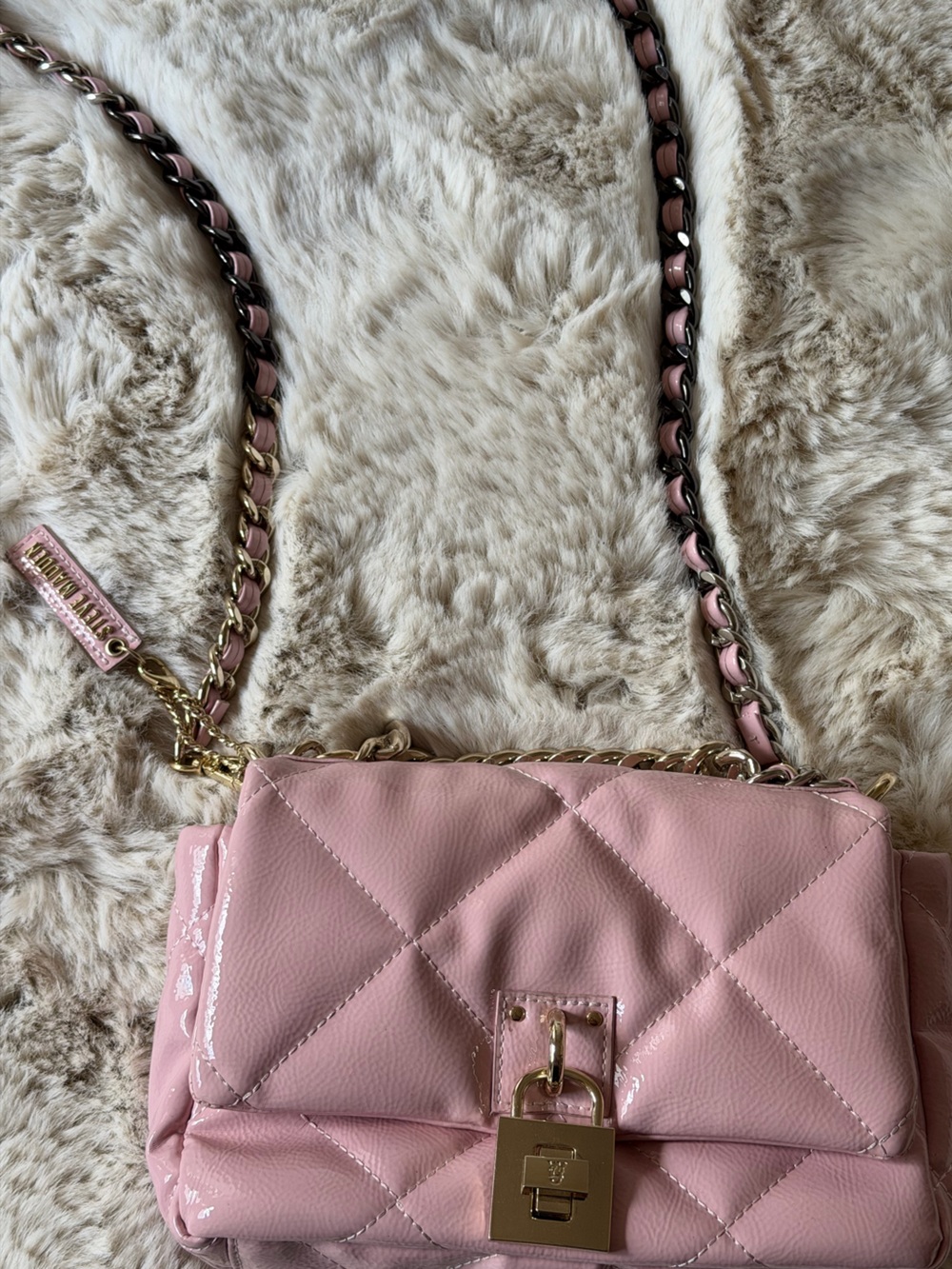 Steve Madden Blush Quilted Shoulder Bag with Gold Chain